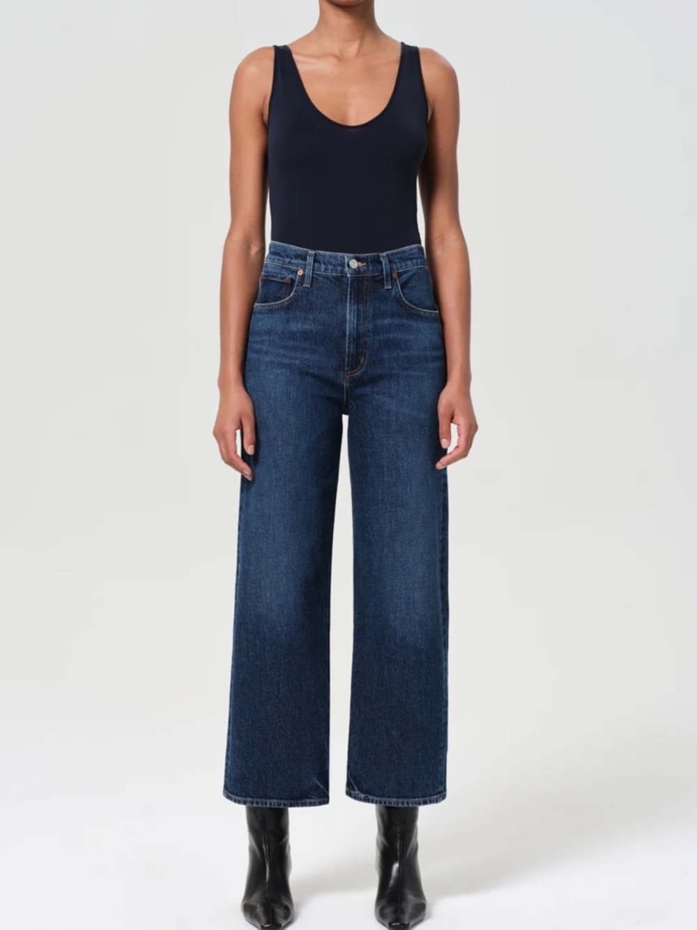 Agolde Ren Jean Echo 23 Dark Indigo Denim Jeans High Rise Wide Leg Blue Jean - Picture 2 of 9